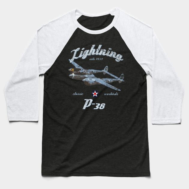 P-38 Lightning WWII Classic Warbird Baseball T-Shirt by DesignedForFlight